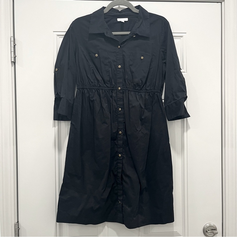 A Pea In The Pod Black 3/4 Sleeved Knee Length Shirt Maternity Dress Size Medium